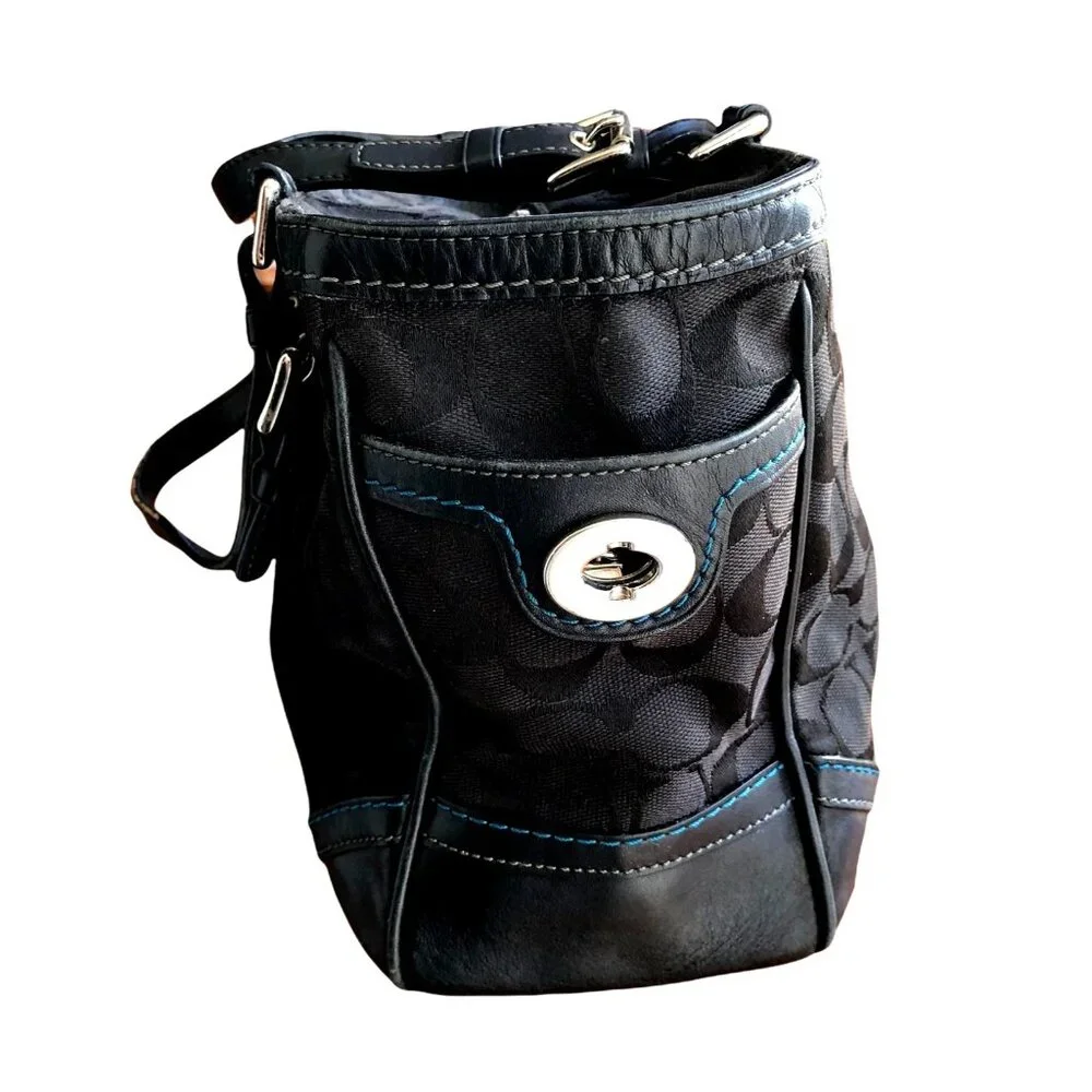 COACH - SIGNATURE AQUA BLACK JACQUARD PURSE - Picture 6 of 13